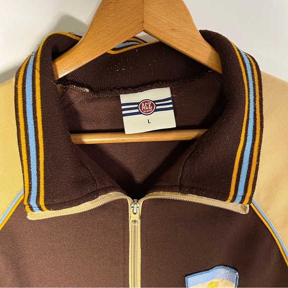 VTG Ace Brand Track Jacket Tan/Brown Retro Striped Argentina Men Size Large - Picture 2 of 6